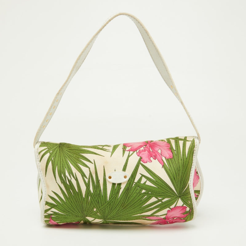 CELINE Multicolor Tropical Print Canvas and Leather Shoulder Bag