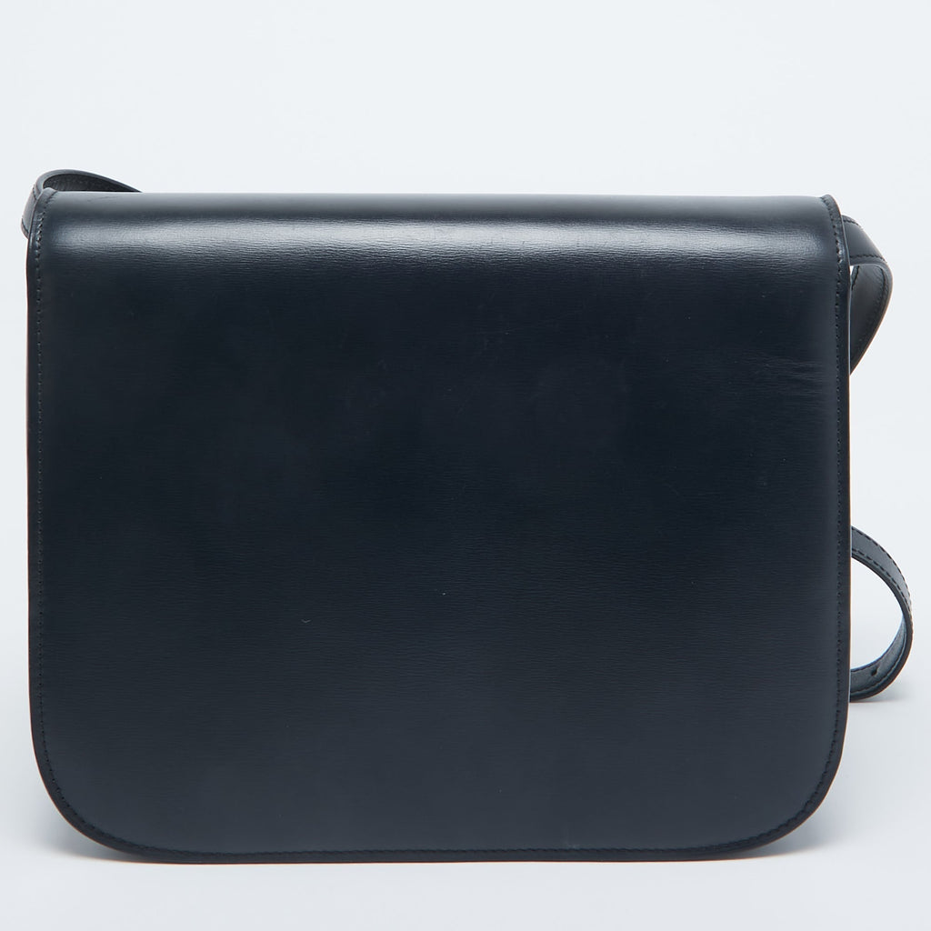 CELINE Navy Blue Leather Medium Classic Box Shoulder Bag