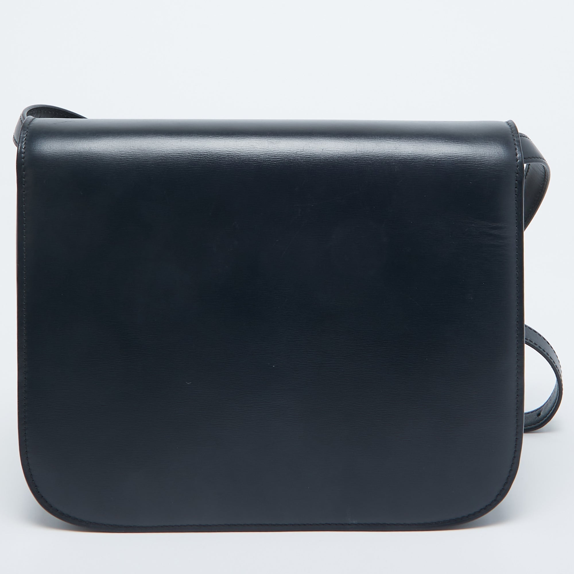CELINE Navy Blue Leather Medium Classic Box Shoulder Bag