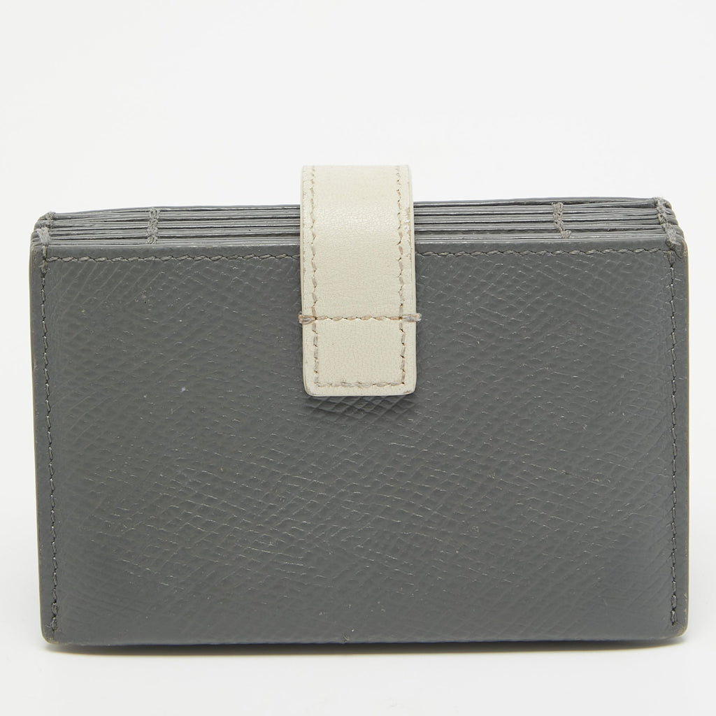 CELINE Grey/Off White Leather Accordion Card Holder