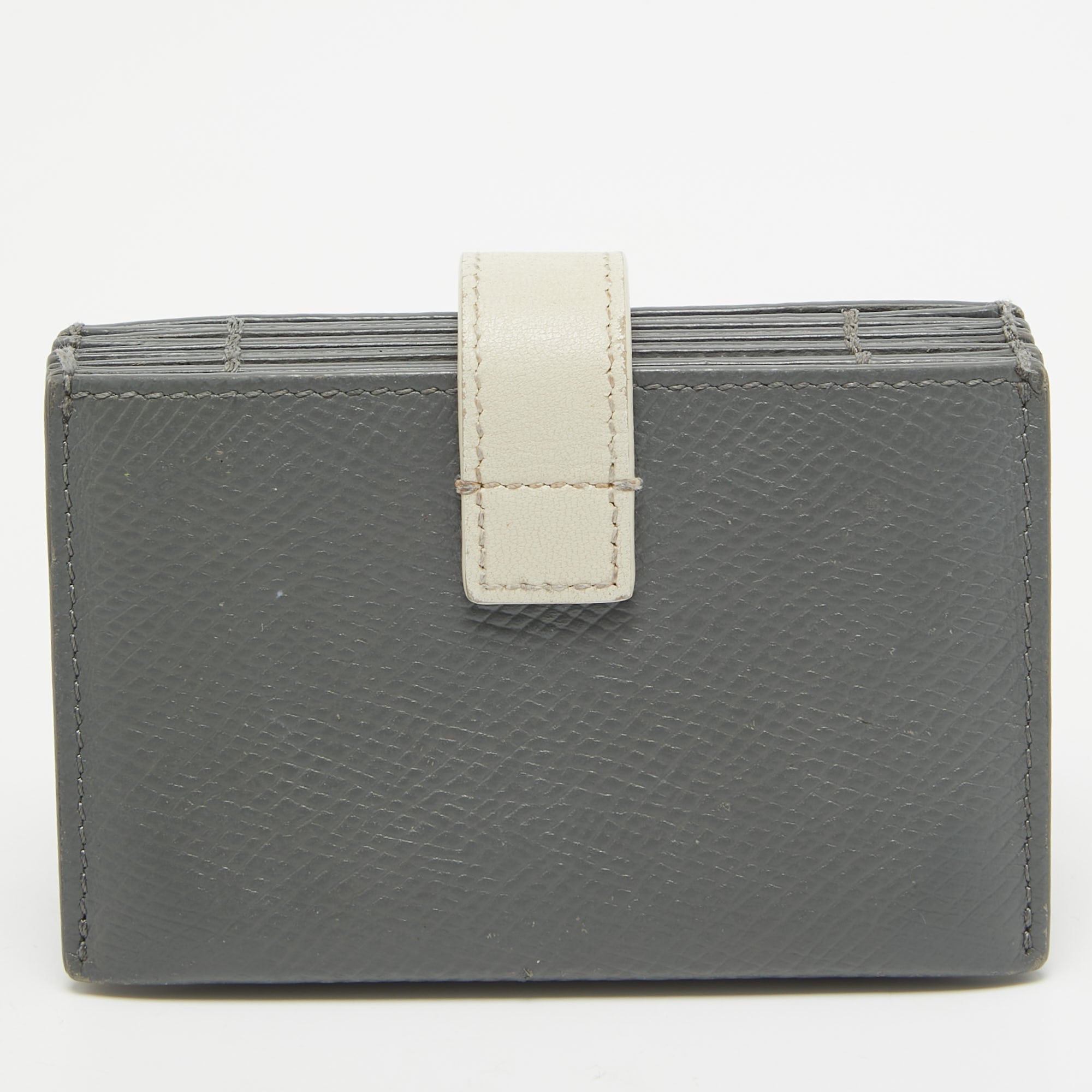 CELINE Grey/Off White Leather Accordion Card Holder