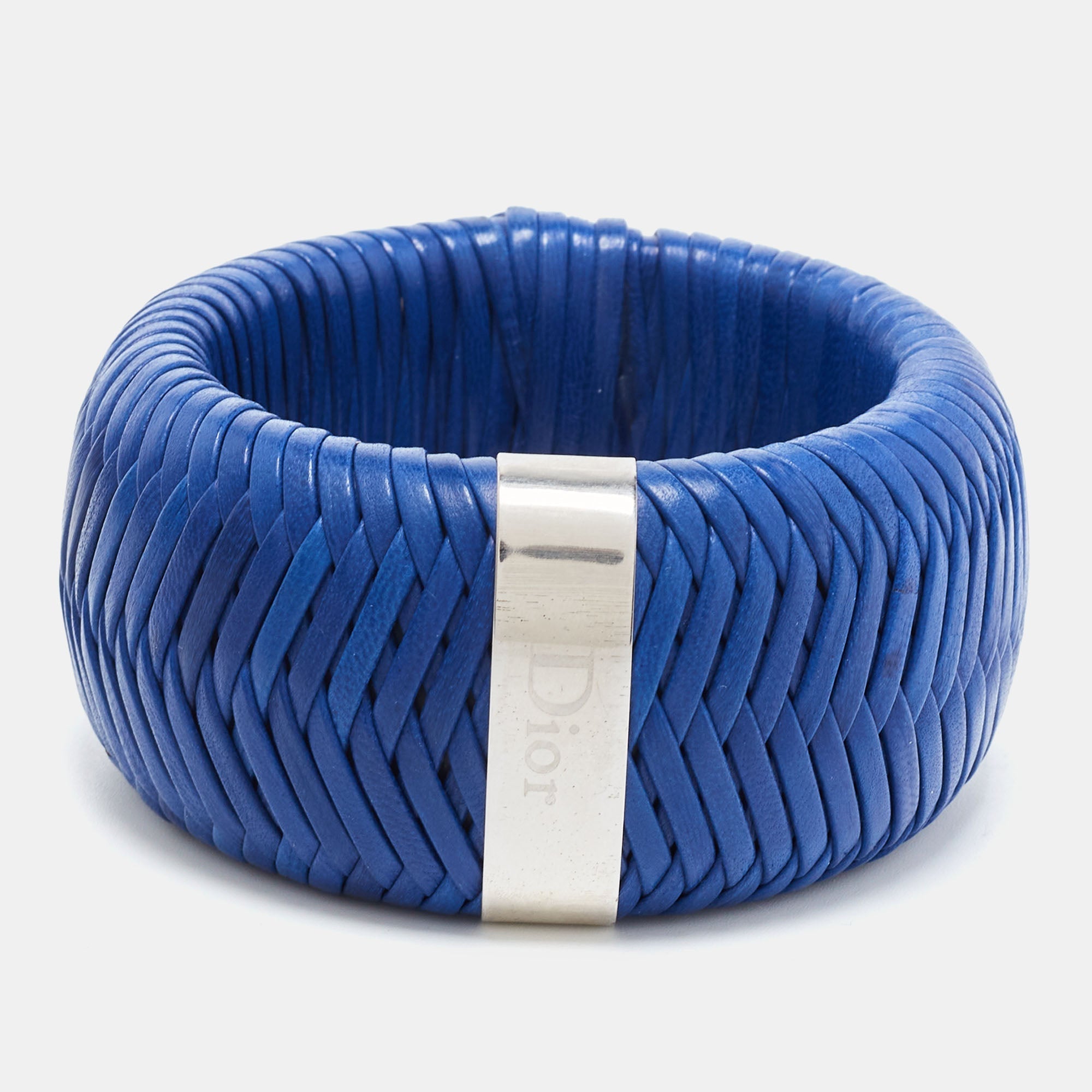 DIOR Leather Silver Tone Extra Wide Bracelet