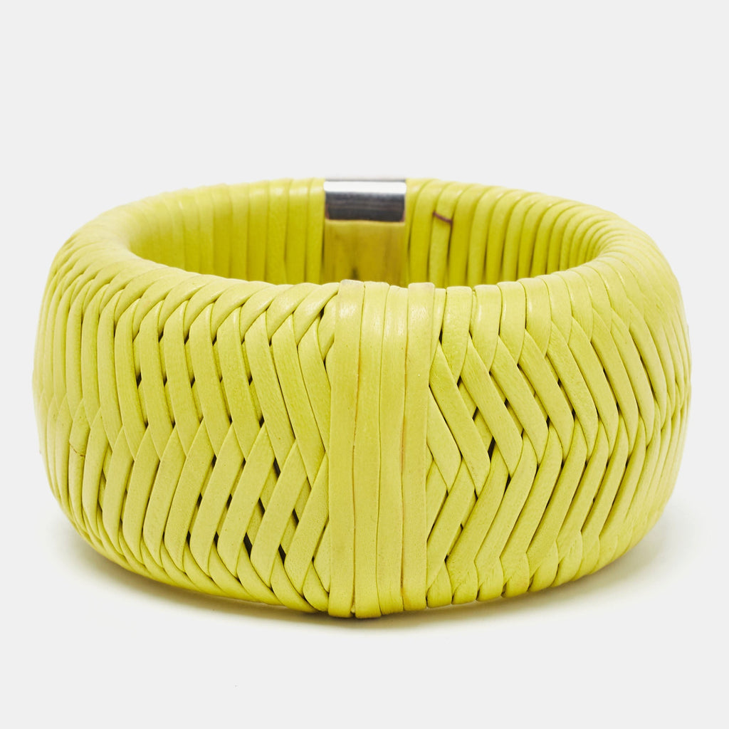 DIOR Leather Silver Tone Extra Wide Bracelet