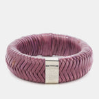 DIOR Leather Silver Tone Wide Bracelet