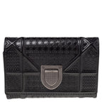 DIOR Metallic Grey Micro Cannage Patent Leather ama Trifold Wallet