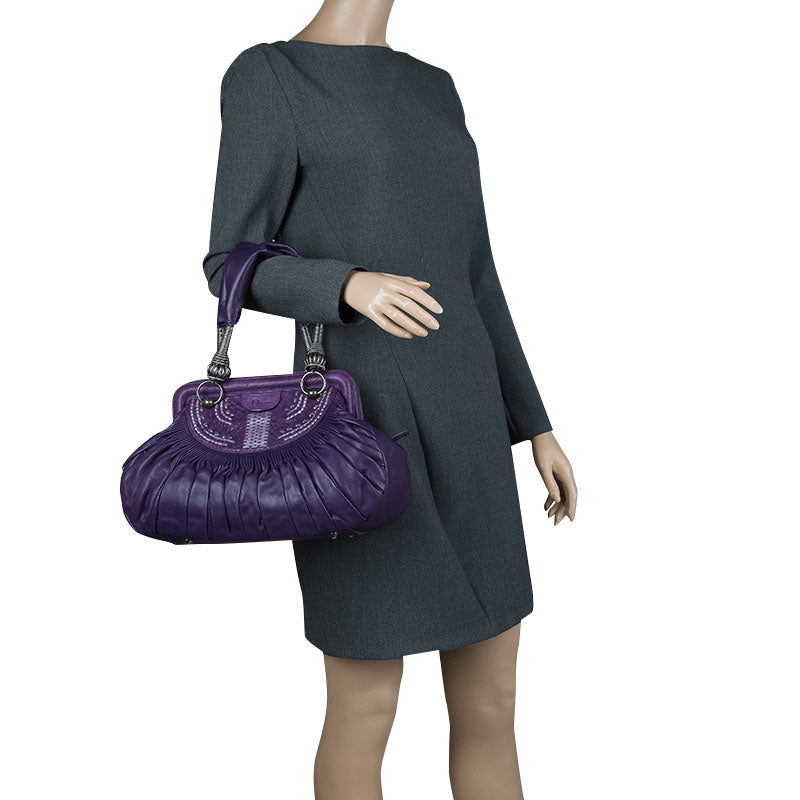 DIOR Purple Pleated Leather Plisse Satchel