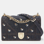 DIOR Blue Denim Medium Crystal Embellished ama Shoulder Bag