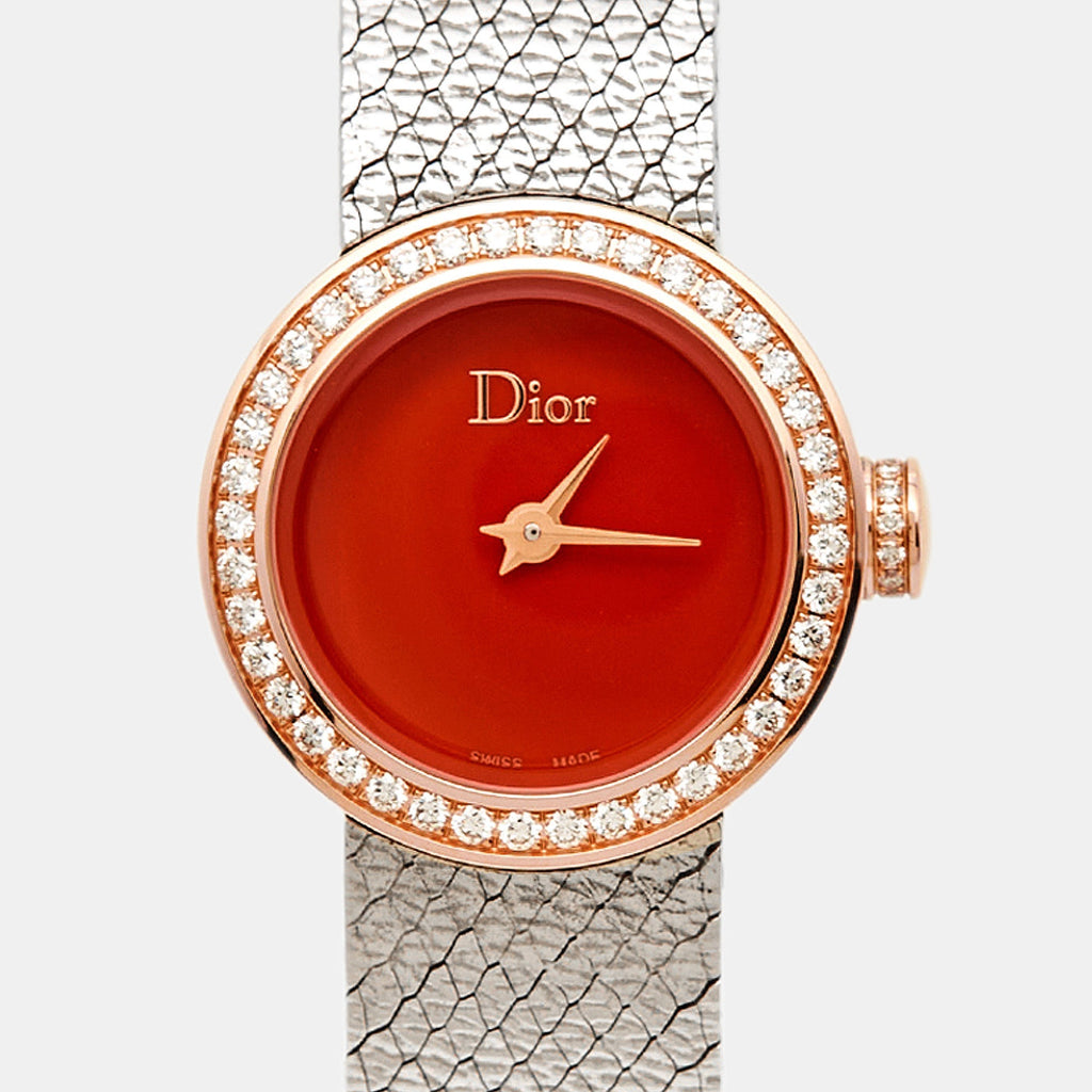 DIOR Red 18k Rose Gold Stainless Steel Diamonds La De  CD04012X1001 Women's Wristwatch 19 mm