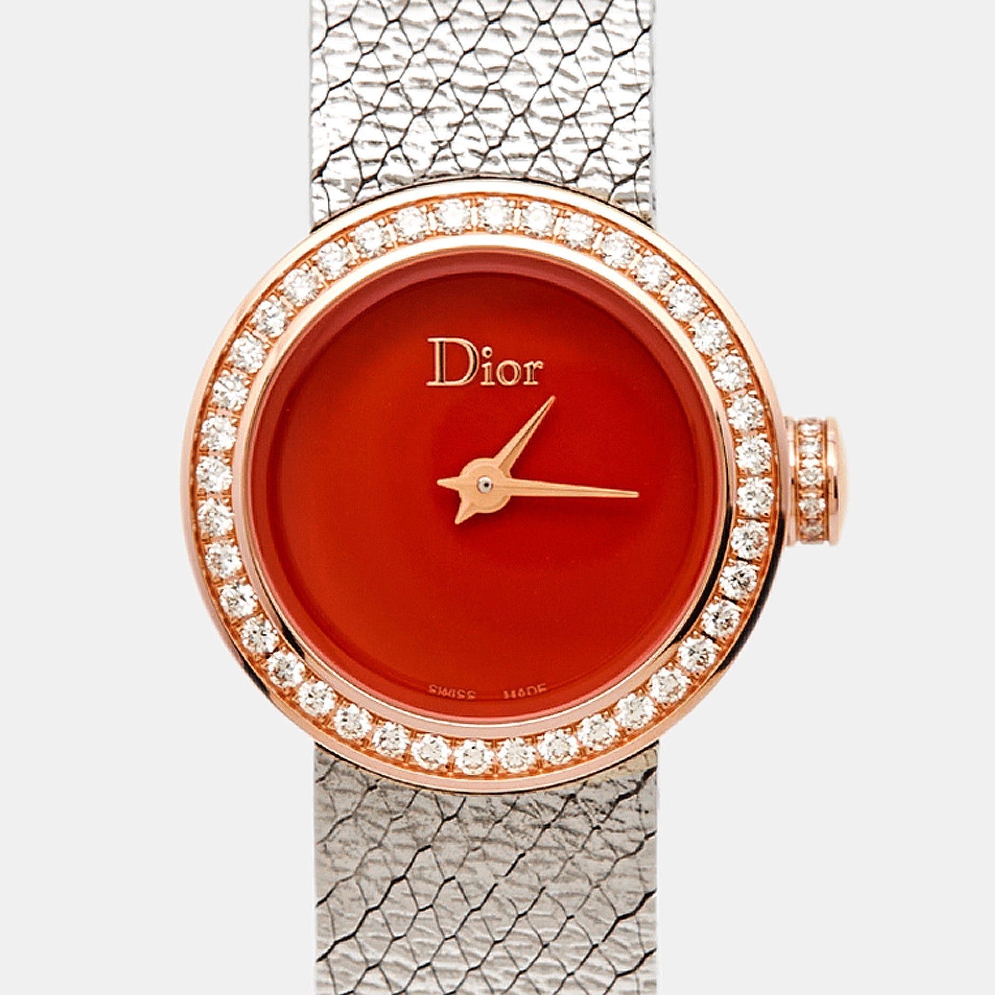 DIOR Red 18k Rose Gold Stainless Steel Diamonds La De  CD04012X1001 Women's Wristwatch 19 mm