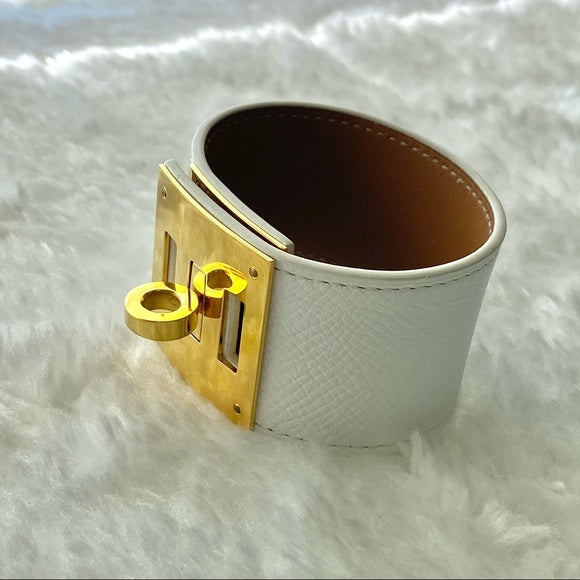 HERMES Kelly Dog leather bracelet white/ gold