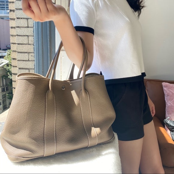 HERMES Garden Party 36 Etoupe leather bag
