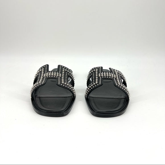 HERMES rivet oran sandals in black leather
