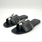 HERMES rivet oran sandals in black leather