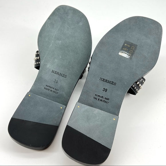HERMES rivet oran sandals in black leather