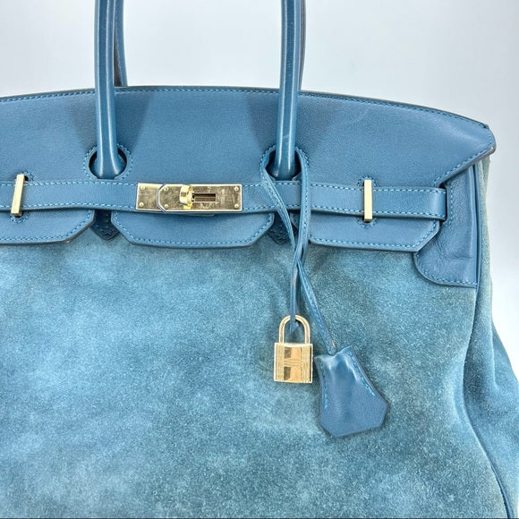 HERMES suede blue Birkin 35cm