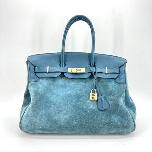 HERMES suede blue Birkin 35cm
