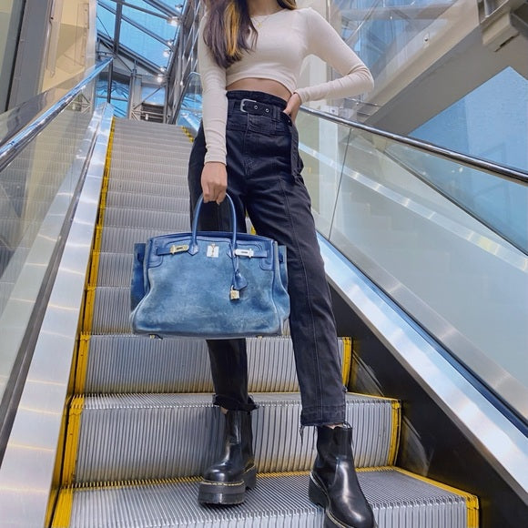 HERMES suede blue Birkin 35cm