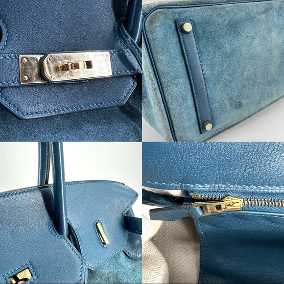 HERMES suede blue Birkin 35cm