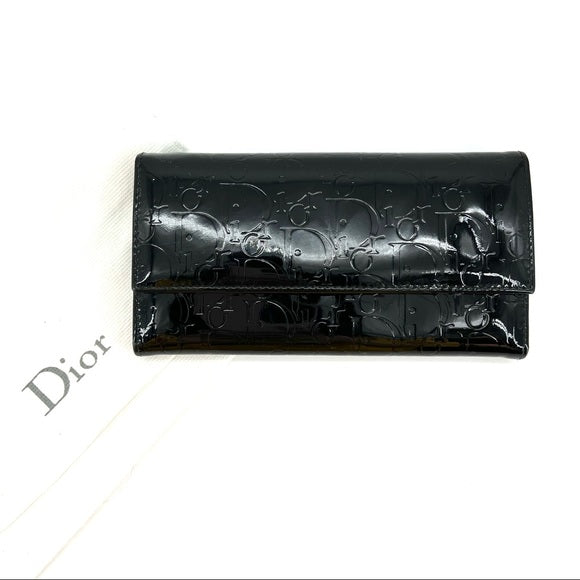 DIOR black patent leather monogram wallet