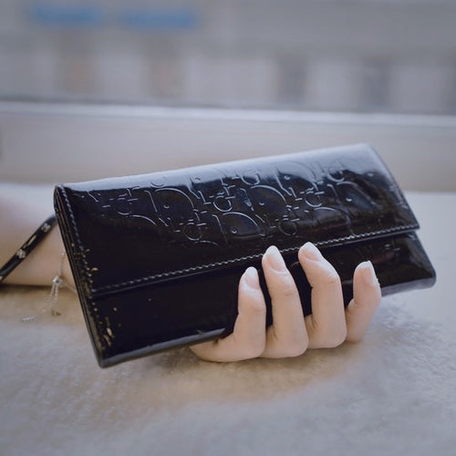DIOR black patent leather monogram wallet