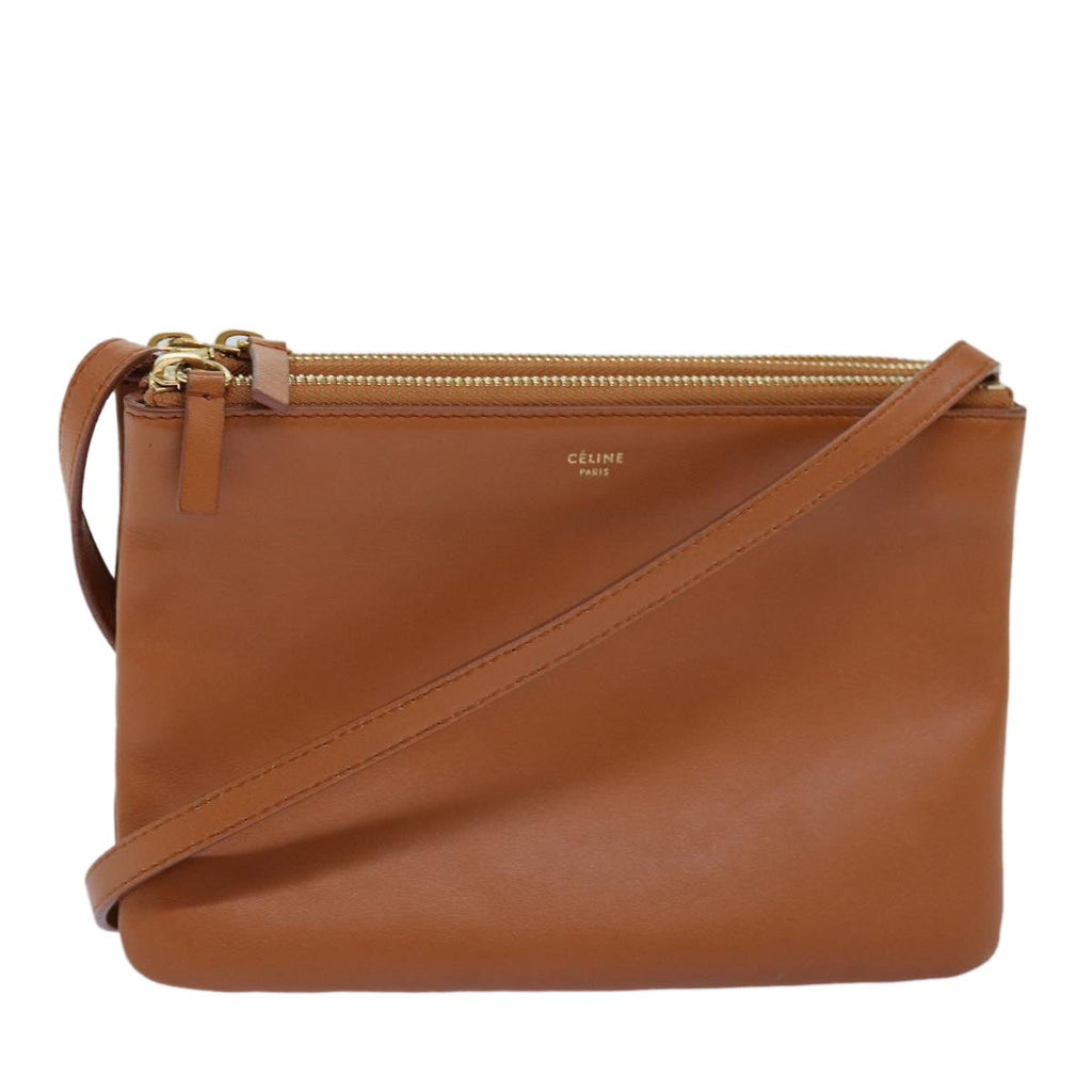 CELINE Trio Shoulder Bag Leather Brown  mr168