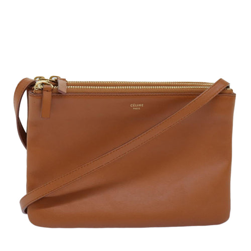 CELINE Trio Shoulder Bag Leather Brown  mr168