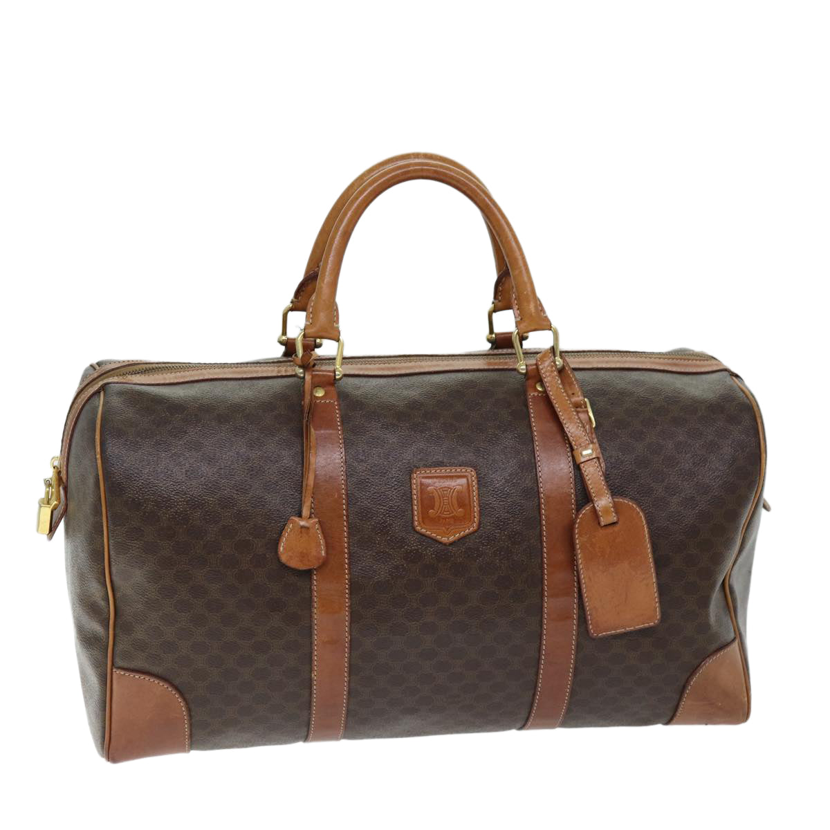 CELINE Macadam Canvas Boston Bag PVC Brown Auth mr172