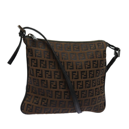 FENDI Zucchino Canvas Shoulder Bag Brownmr304