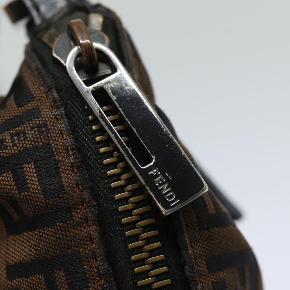 FENDI Zucchino Canvas Shoulder Bag Brownmr304