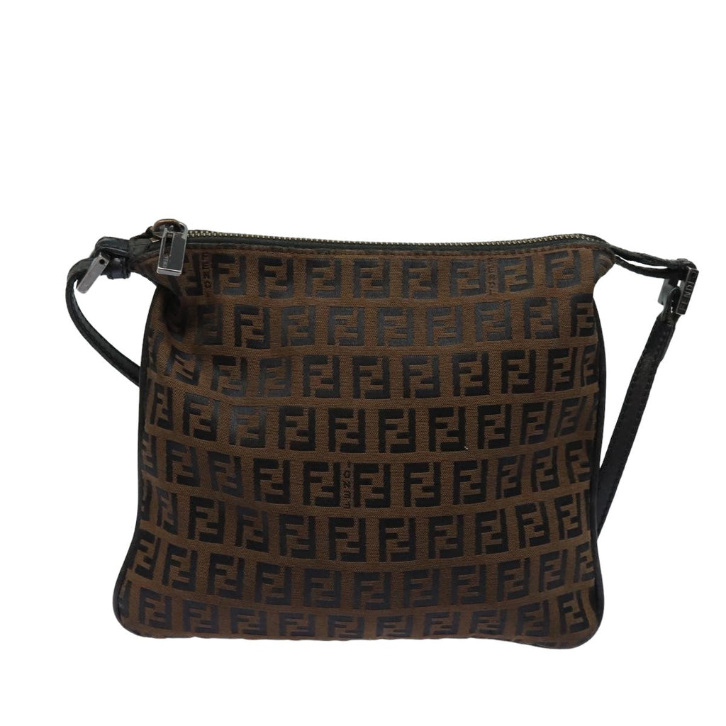 FENDI Zucchino Canvas Shoulder Bag Brownmr304