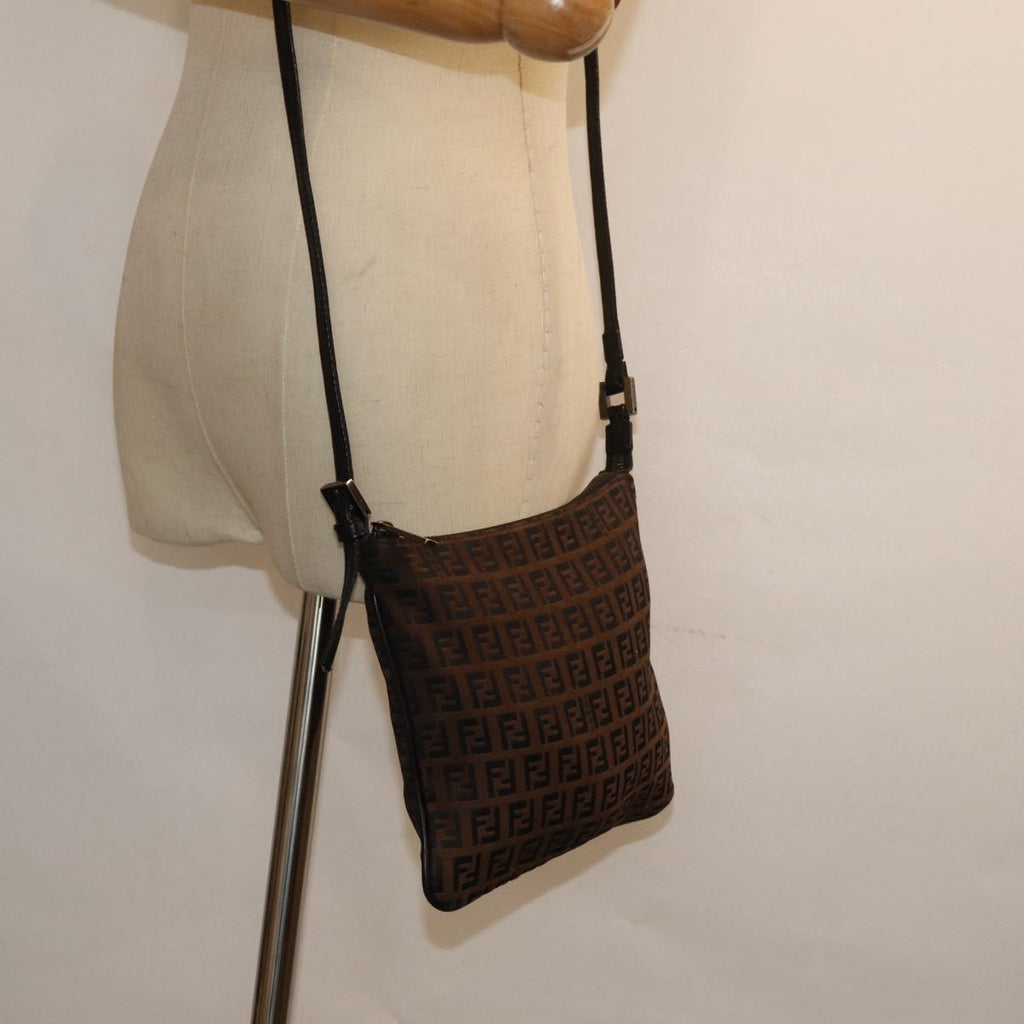 FENDI Zucchino Canvas Shoulder Bag Brownmr304