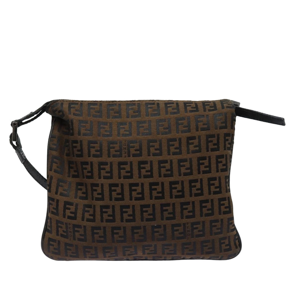 FENDI Zucchino Canvas Shoulder Bag Brownmr304