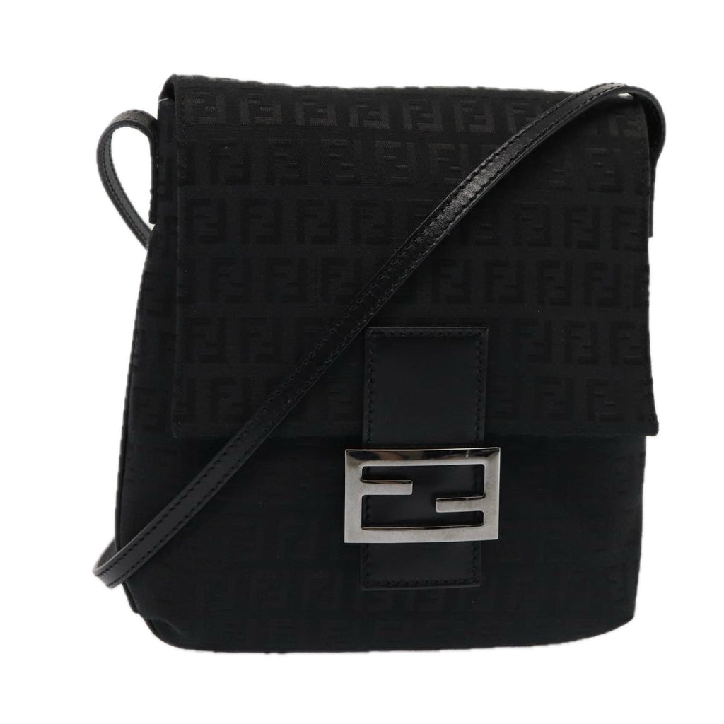 FENDI Zucchino Canvas Mamma Shoulder Bag Blackmr359