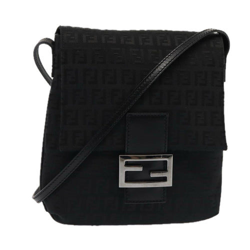 FENDI Zucchino Canvas Mamma Shoulder Bag Blackmr359