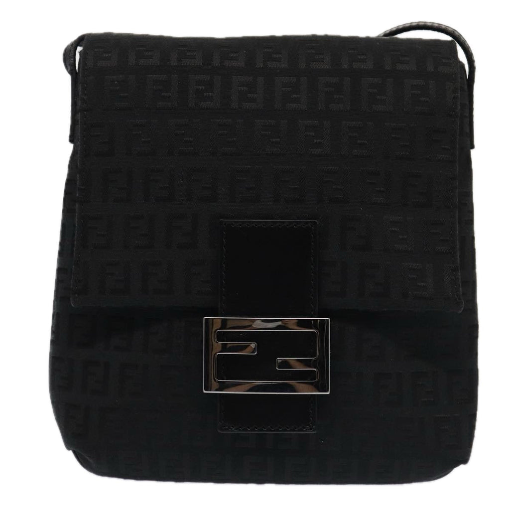 FENDI Zucchino Canvas Mamma Shoulder Bag Blackmr359
