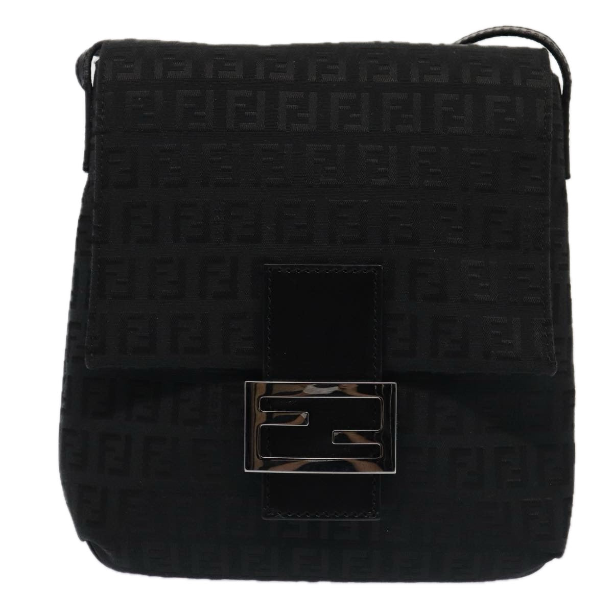 FENDI Zucchino Canvas Mamma Shoulder Bag Blackmr359