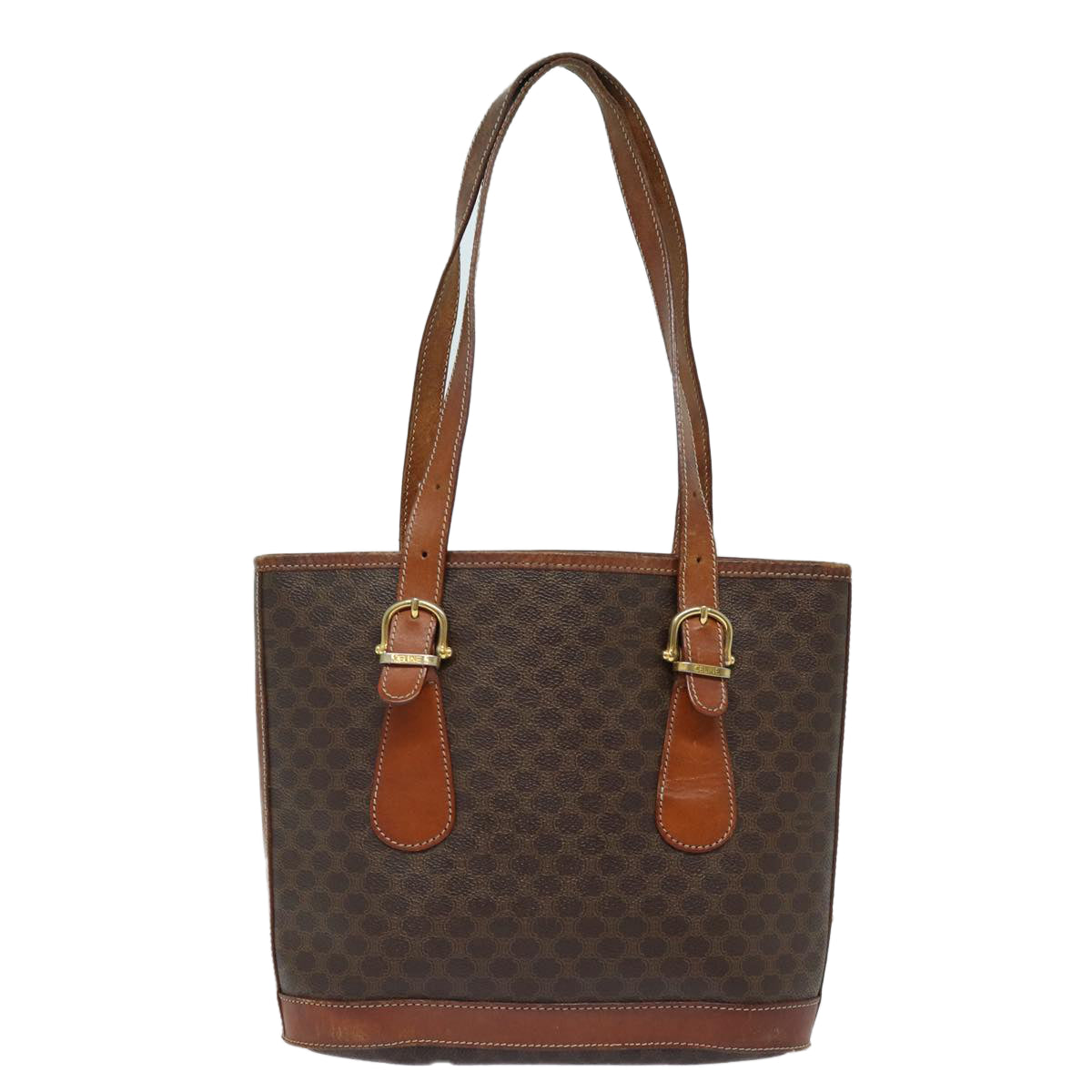 CELINE Macadam Canvas Tote Bag PVC Leather Brown Auth mr371