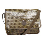 FENDI Zucchino Canvas Shoulder Bag Brown Silvermr463