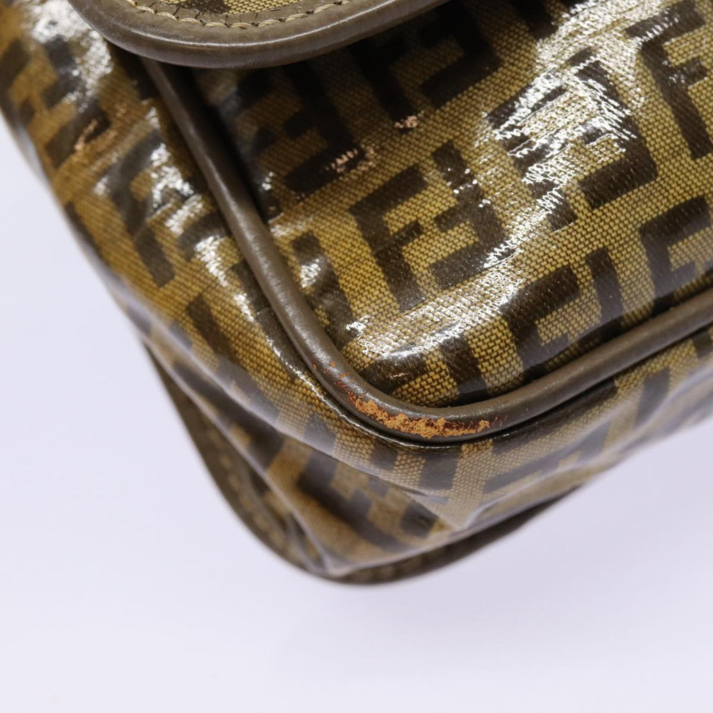 FENDI Zucchino Canvas Shoulder Bag Brown Silvermr463