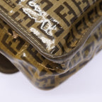 FENDI Zucchino Canvas Shoulder Bag Brown Silvermr463