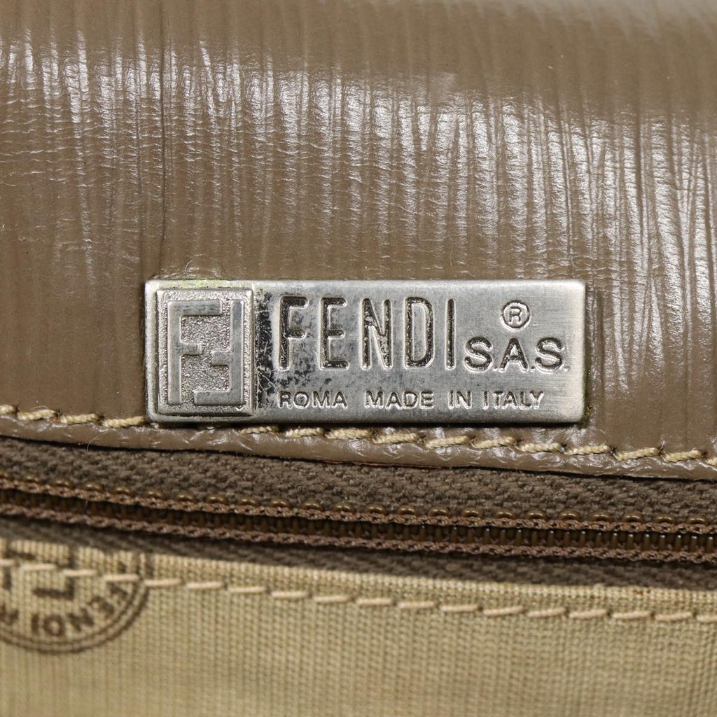FENDI Zucchino Canvas Shoulder Bag Brown Silvermr463