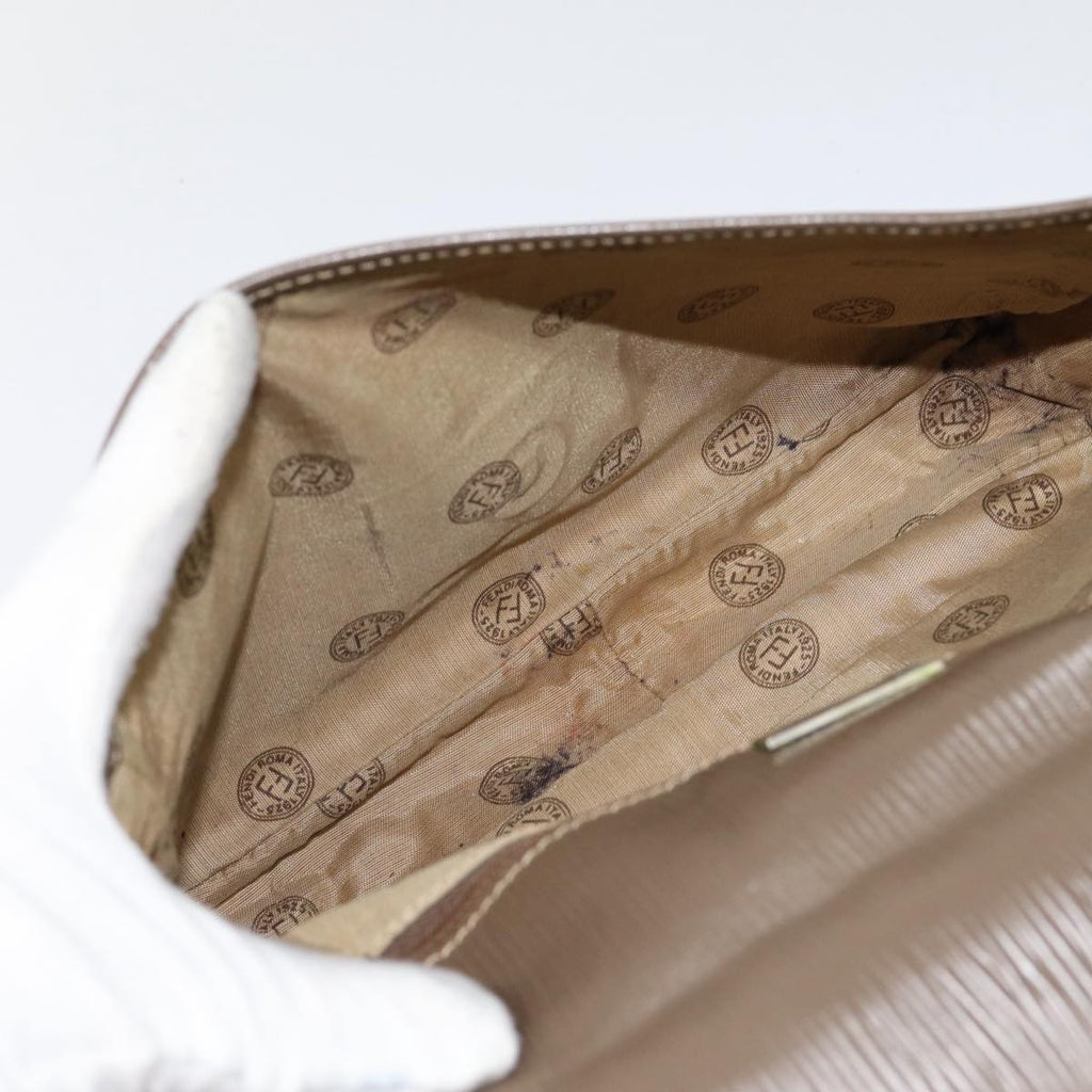FENDI Zucchino Canvas Shoulder Bag Brown Silvermr463