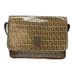 FENDI Zucchino Canvas Shoulder Bag Brown Silvermr463