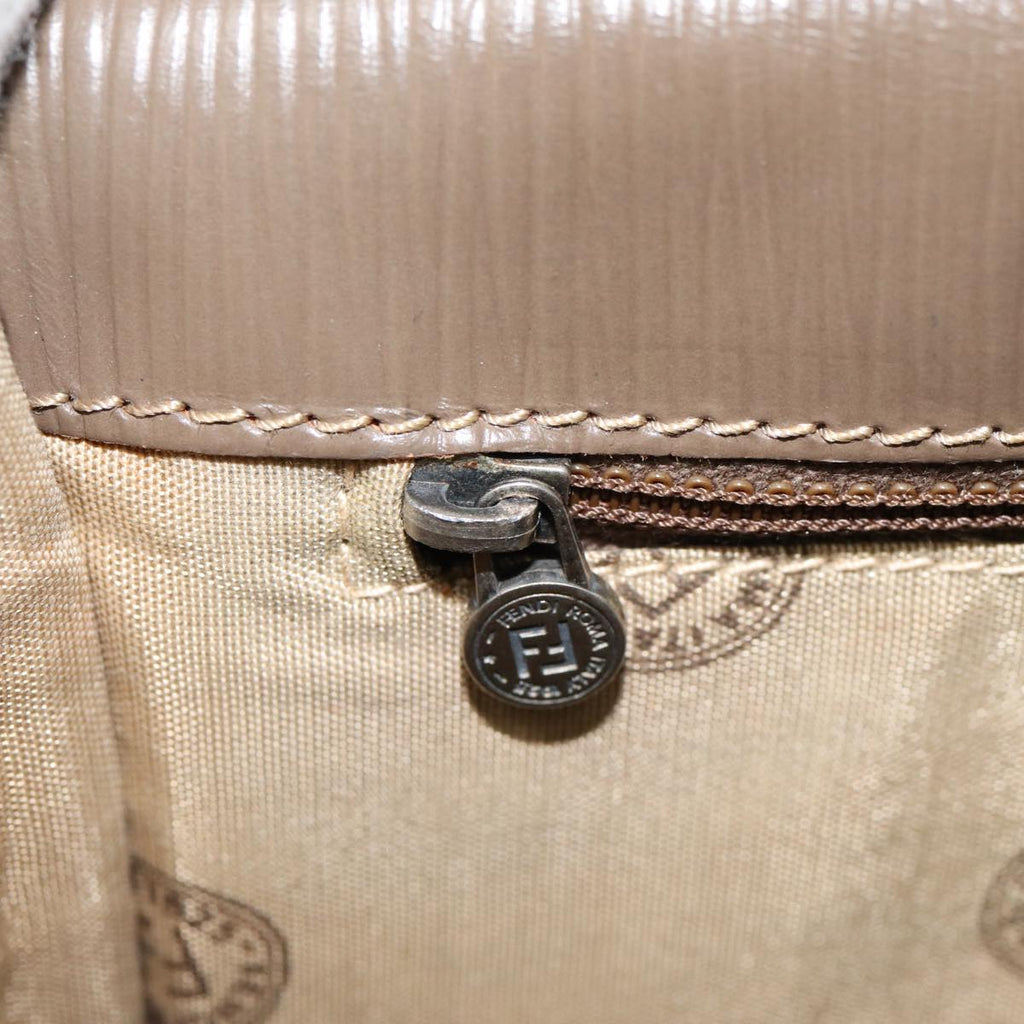 FENDI Zucchino Canvas Shoulder Bag Brown Silvermr463