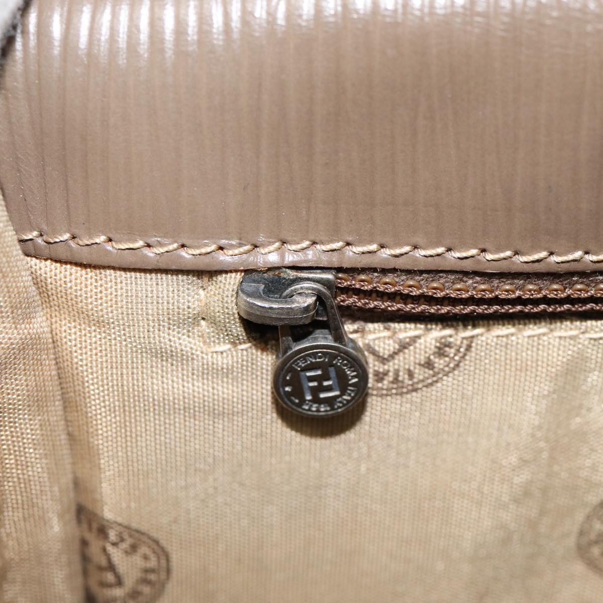 FENDI Zucchino Canvas Shoulder Bag Brown Silvermr463