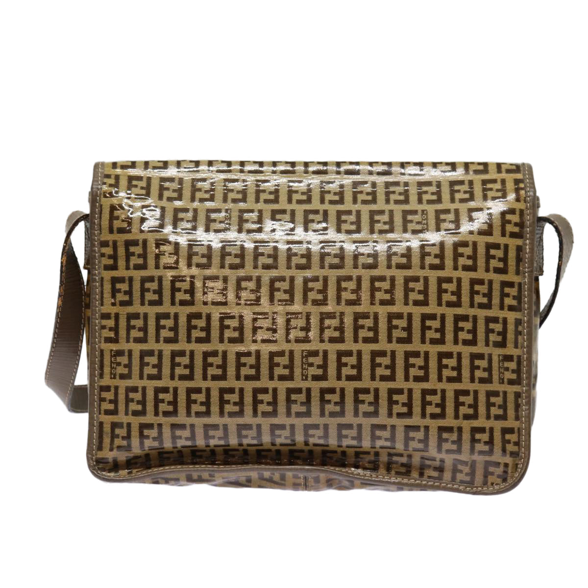 FENDI Zucchino Canvas Shoulder Bag Brown Silvermr463