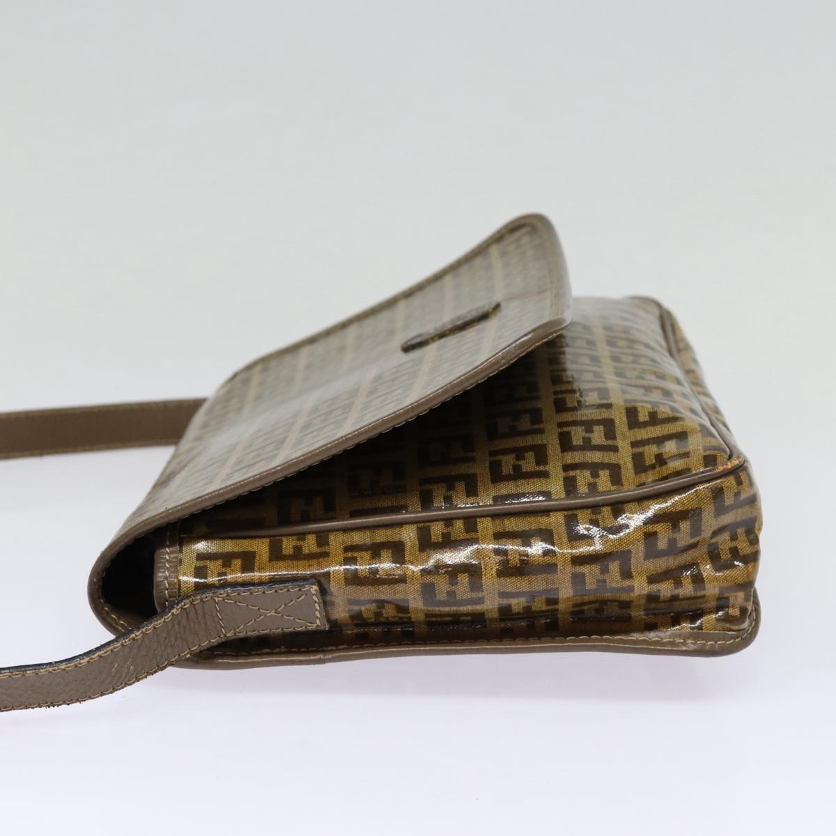 FENDI Zucchino Canvas Shoulder Bag Brown Silvermr463