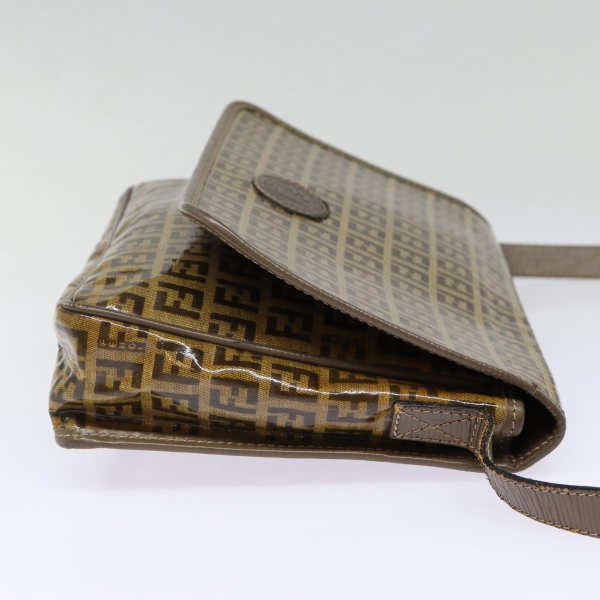 FENDI Zucchino Canvas Shoulder Bag Brown Silvermr463