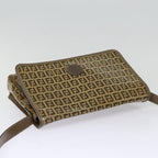 FENDI Zucchino Canvas Shoulder Bag Brown Silvermr463
