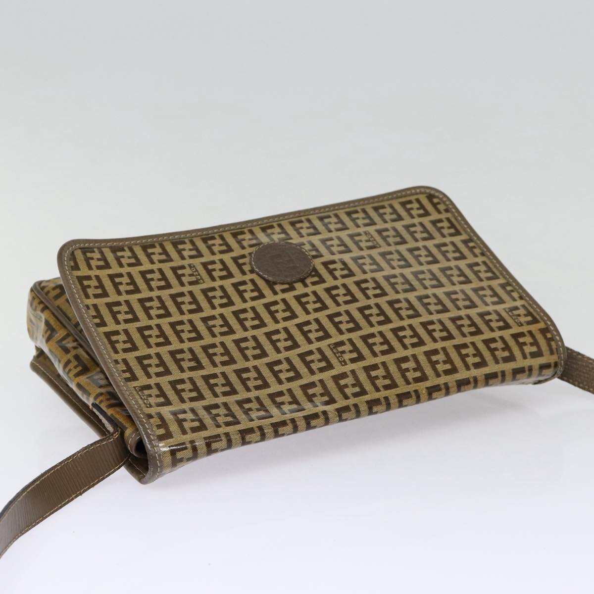 FENDI Zucchino Canvas Shoulder Bag Brown Silvermr463